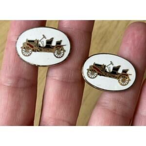 Old Vintage Classic Cars Trucks White Gold ENAMEL Cuff Links antique auto cars